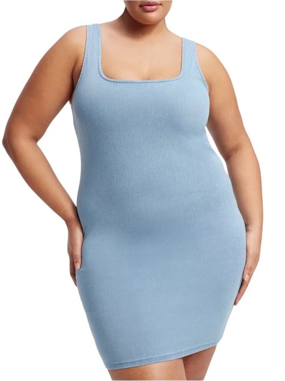 NWT Good American Soft Sculpt Light Wash Denim Mini Tank Dress Size 8 (4XL)